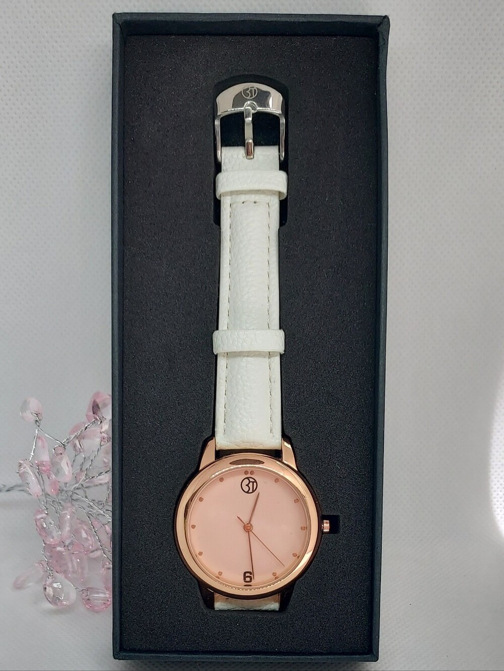 Vintage 3T Women’s White Leather Strap, Rose Gold, Pink Dial Watch - NWT